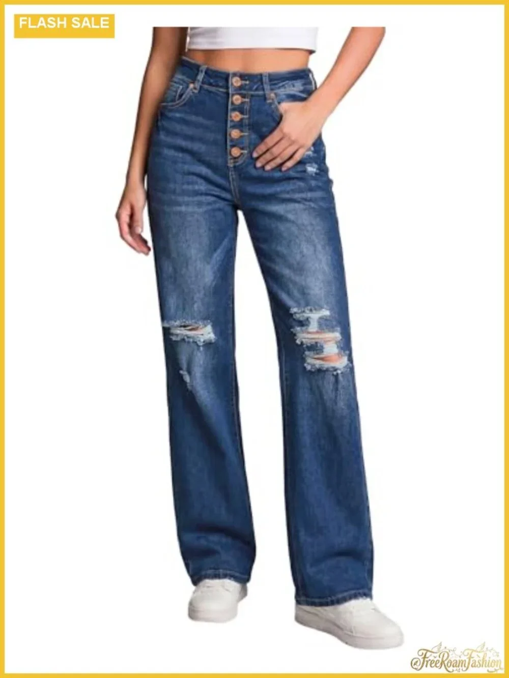 Women High Waisted Ripped Flare Jeans Y2K Distressed Bell Bottom Wide Leg
